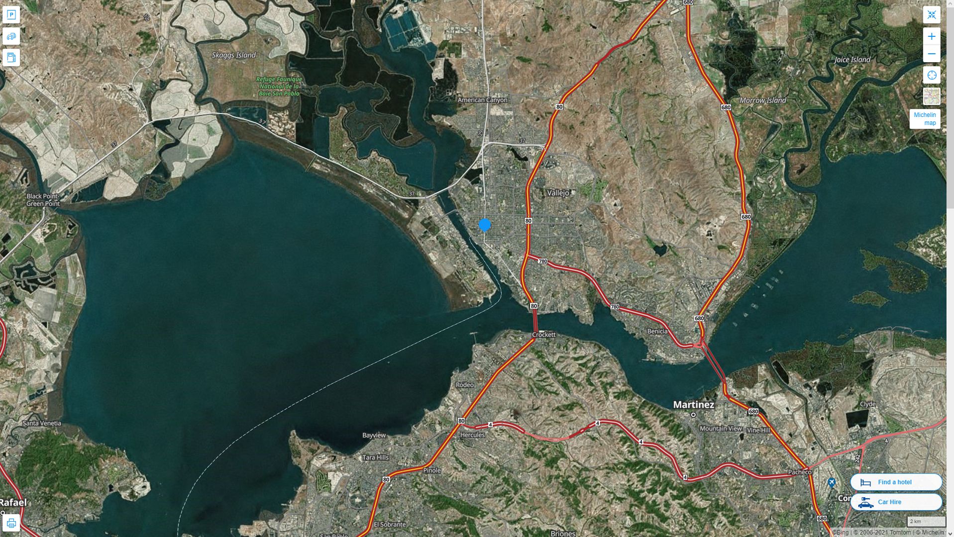 Vallejo California Highway and Road Map with Satellite View